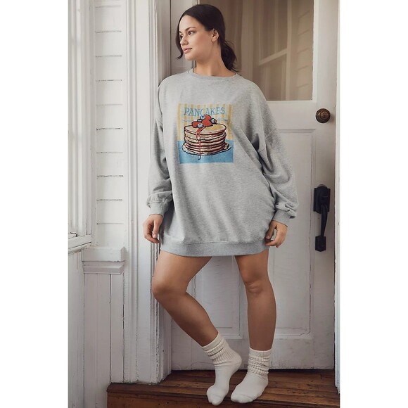 By Anthropologie Embroidered Crew-Neck Sweatshirt Top Oversized Cotton S 283674 - Picture 7 of 13